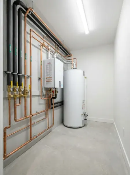 Hot water tank and tankless system installed by Mario Plumbing & Heating